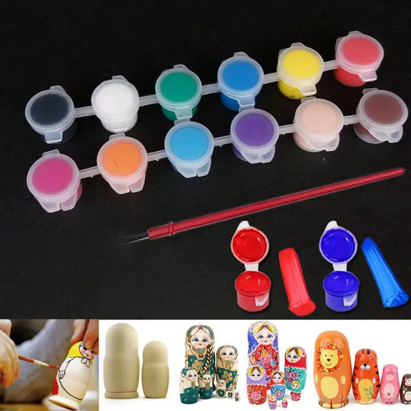 

12 Colors Watercolor Paint with Paint brush Gypsum Doodle Kids Learning Art Drawing Painting Set #20