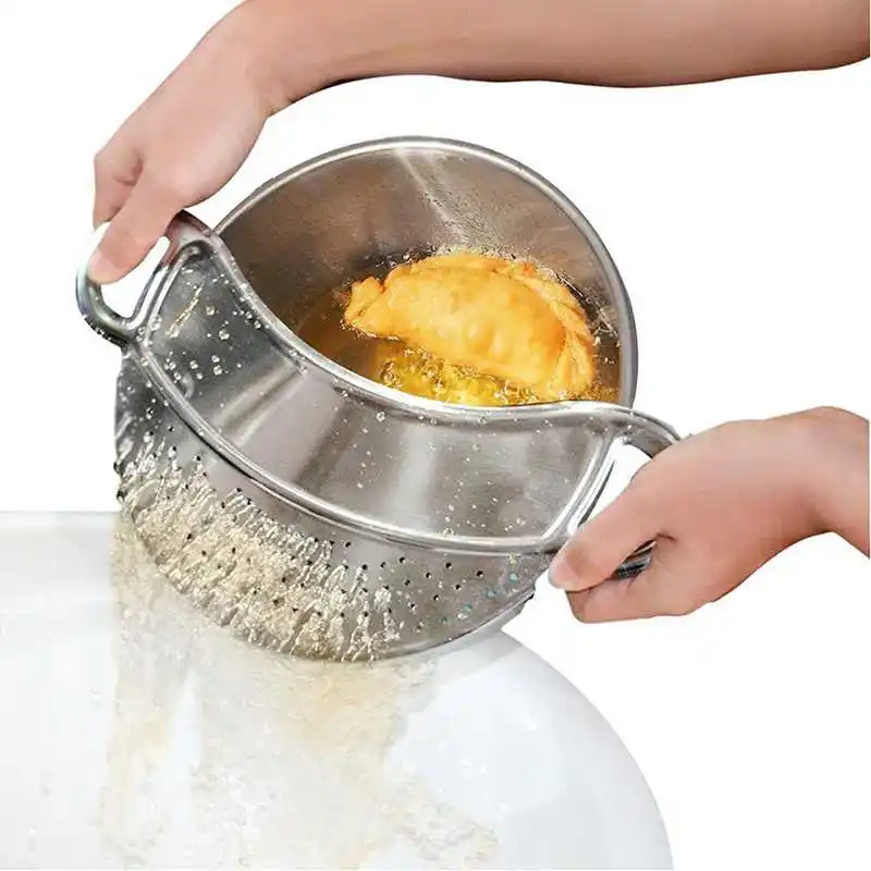 Stainless Steel Pot Strainer Drainer Handle Water Filtering Rack Rice Washing Sieve Tool Kitchen Gadgets Tools