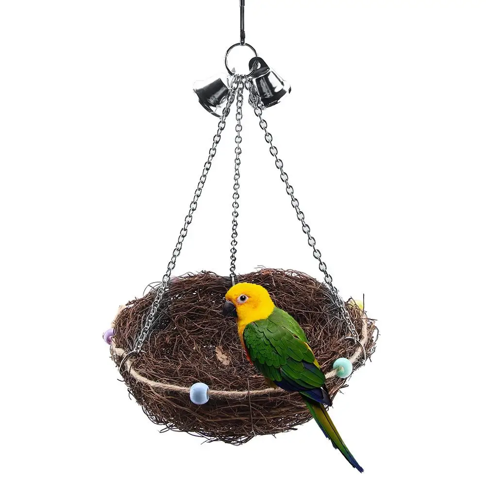 2 размера ротанга птицы Попугай соломенное гнездо качели Висячие игрушки с колокольчиками игрушки товары для домашних животных