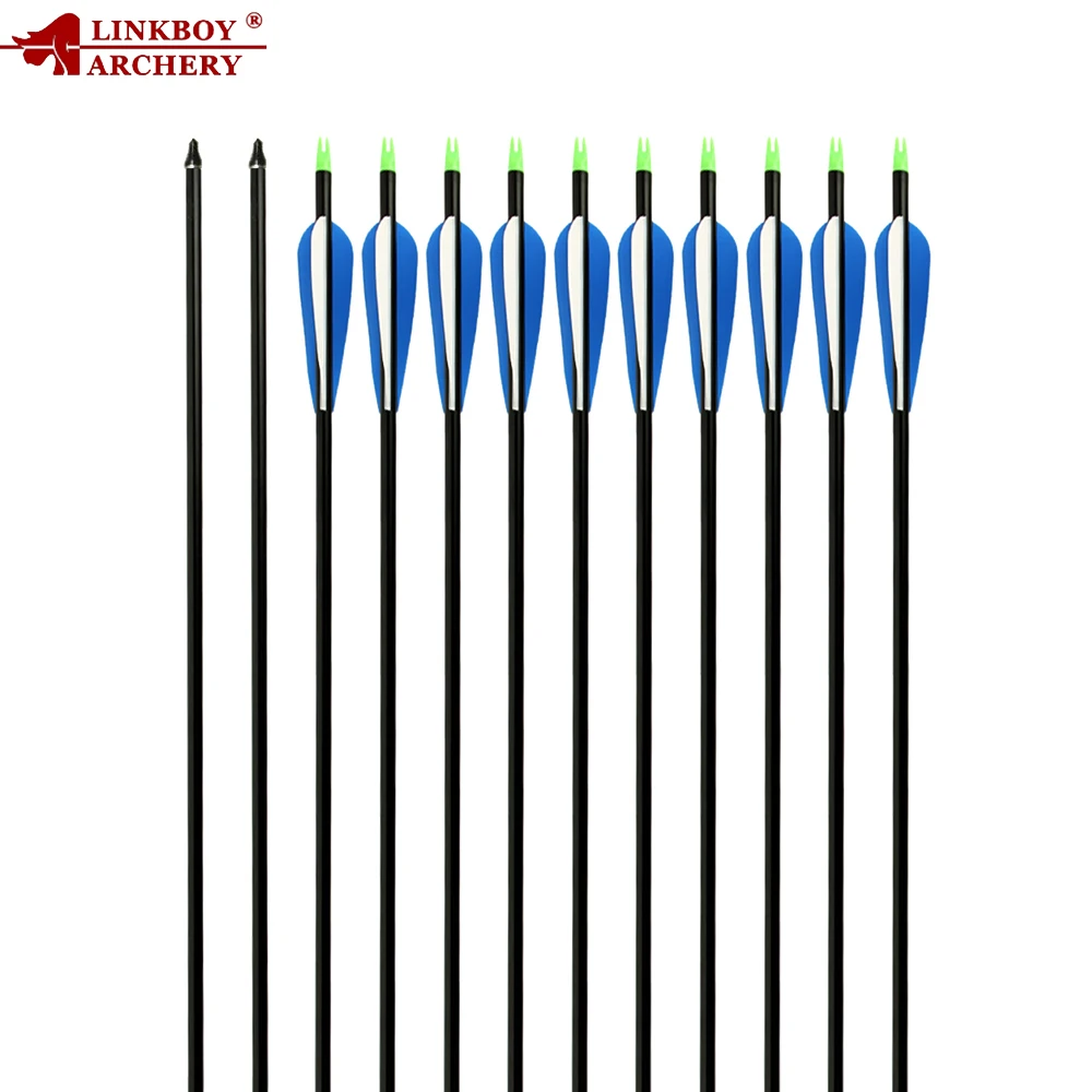 

12pcs Linkboy Archery Aluminium Arrows 30inch ID7.6mm OD8.8mm 4'' Vane Nock Arrow Point 100gr Compound traditional Bow Shooting
