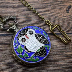 Карман и Fob Watchese милые OwlDesign Бронзовый Животный-образный эмаль девочек студенты карманные часы с Ремни цепи
