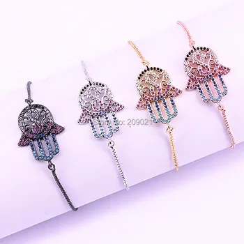 

10Pcs Fashion jewelry micro pave cz zirconia hamsa hand Connectors with Box Chain Bracelets