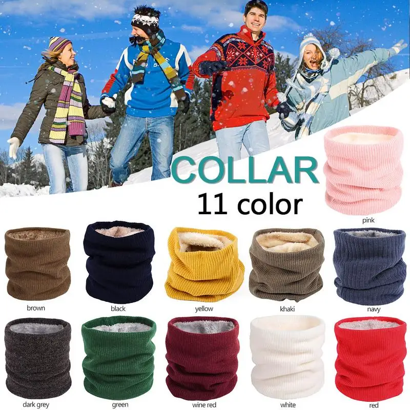 

Double Layer Soft Knitted Neck Loop Cotton Velvet Lining Winter Warm Scarf Couples Pure Color Comfortable Neckerchief