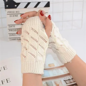 

Trendy Women clothes casual Warmer Winter Fingerless Gloves Geometry Half Finger Knitted Wrist Mittens one pairs