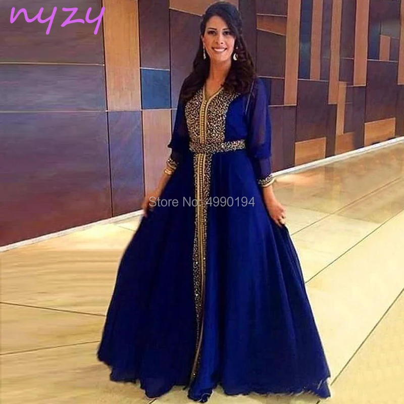 blue and gold mother of the bride dress