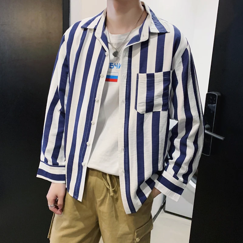 

2019 Spring New Pattern Stripe Long Sleeve Shirt plus size Male In dress mens fashion floral shirts men Free shipping