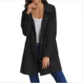 

Women's Buttons Hooded French Soild Color Rain Jacket Coat Casual Lapel Collar Tops Outwear Ladies' New Winter Fashion Coat Hot