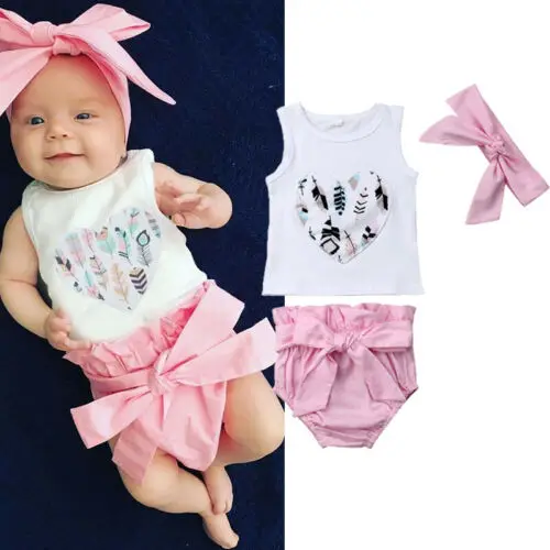 Girl Clothes 3PCS Cute Infant Baby Girls Floral Sleeveless Tops Bow Shorts Pants Outfits Headband Set Girl Clothes 3PCS Cute Infant Baby Girls Floral Sleeveless Tops Bow Shorts Pants Outfits Headband Set