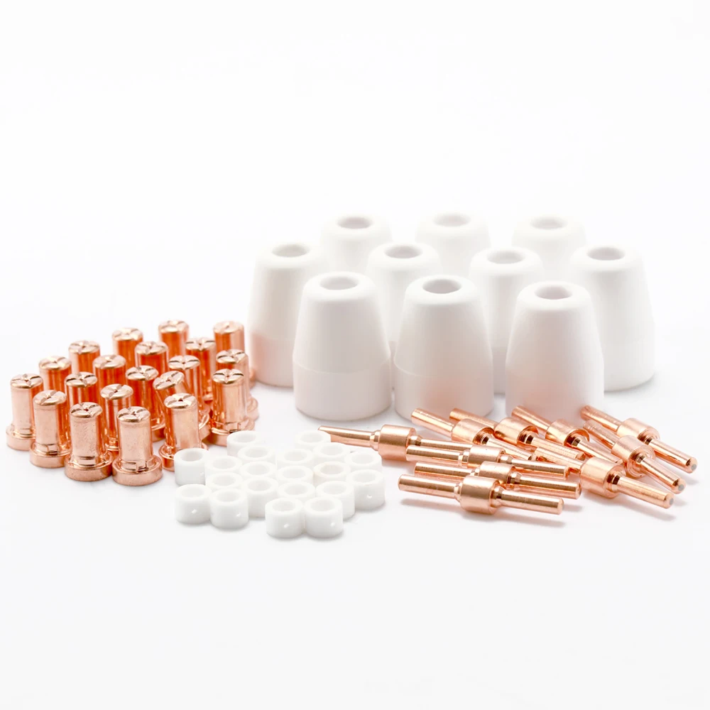 

60PCS Copper Extended Long Plasma Cutter Tip Electrode Nozzle Shieded-cup Gas Ring Set Consumable For PT-31 L-G-40 Cutting Torch