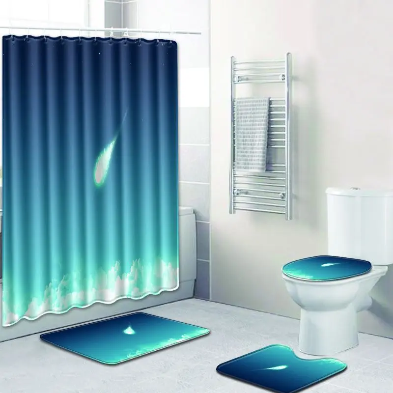 

3D Starry Patterns Shower Carpet 4pcs set Shower Curtain +3 pcs Toilt Mat Closestool Bathroom Rug