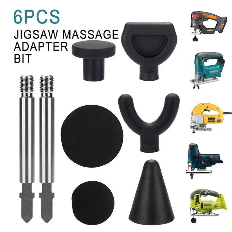 Koop 6PCS Jigsaw Massage Adapter Bit Percussie Gehechtheid Tool voor Deep Tissue Trigger Punt Massage Tips met 2 Staven
