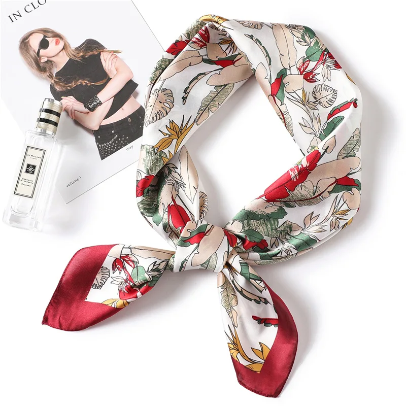 Ruicesstai Silk Satin Women Square Scarf Print Ladies Wrap Bandana Head Hair Scarf Shawls Bag Accessories Handkerchief 70*70CM