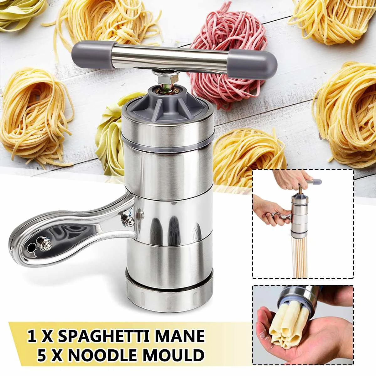 

Stainless Steel Manual Pasta Machine Noodle Maker Pasta Spaghetti Press Machine Household Pressing Machine With 5 Pressing Mould