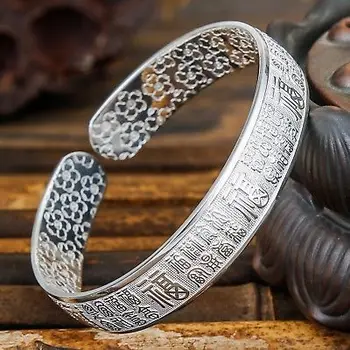 

New Pure S999 Sterling Silver Bangle Cuff Women Lucky Bracelet 39-41g