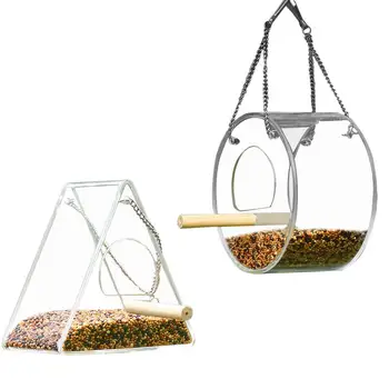 

Creative Acrylic Bird Feeder Food Box Anti-scatter Parrot Feeder With Stand Round Triangle Squirrel Proof Bird Feeder 2019 New