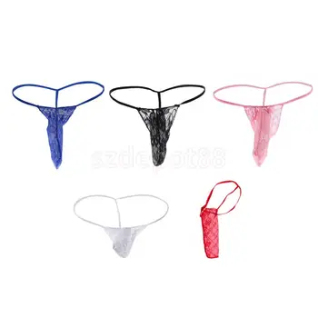 

Men Sexy Lace T Back G String Thong Bikini Briefs Underwear Stretchy Pouch