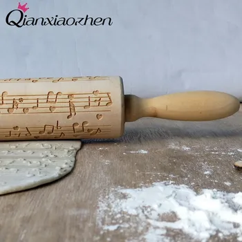 

Qianxiaozhen Musical Note Pattern Wooden Rolling Pin Baking Cookies Wedding Gifts For Guests Wedding Decoration Kitchen