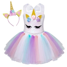 AmzBarley Baby Girl Unicorn Costume Tutu dress Pageant Flower Princess Dresses kids Birthday Party Cosplay Outfits With Headband pageant unicorn tutu dress and headband kids girl flowers birthday party dresses children halloween christmas costume outfit
