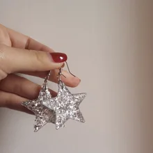 Персонализированные висячие серьги с большой звездой, модные ювелирные изделия для женщин, висячие серьги,, вечерние серьги в подарок, блестящее изящное сердце