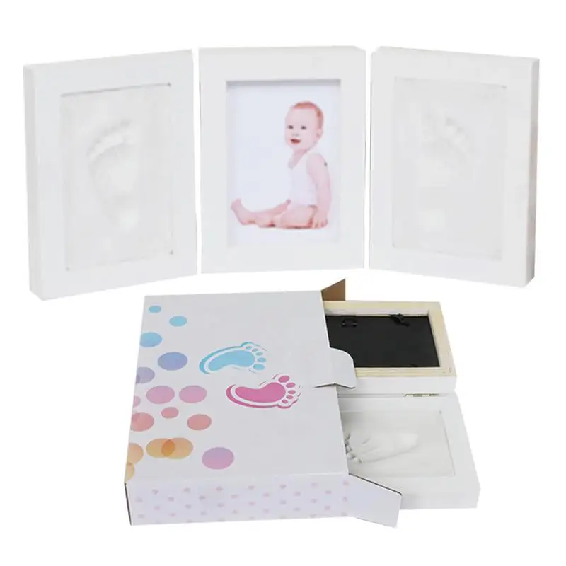 

Cute Photo Frame Baby Footprint Foot Or Hand Print Cast Set Gift DIY Hand Print Soft Clay Non Toxic Easy To Use