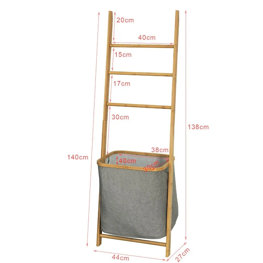 SoBuy FRG263-N رف تخزين للحمام منشفة حامل مع 3 شنقا القضبان و القابلة للإزالة سلة الغسيل