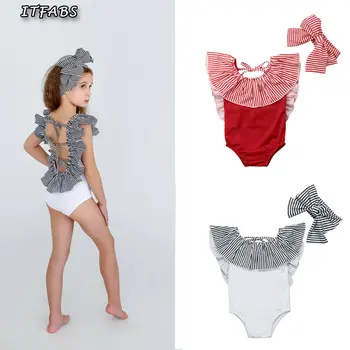 

pudcoco Brand Backless Kids Baby Girl Swimwear Striped Swimsuit Bikini Bathing Suit Swimming Beachwear 2Pcs
