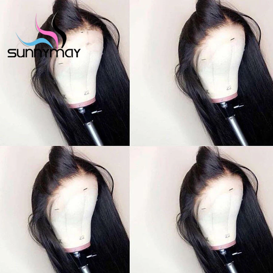 Sunnymay 13x4 Синтетические волосы на кружеве человеческих волос парики для чернокожих Для женщин предварительно вырезанные бразильские волосы Remy прямая шнуровка, парики с детскими волосами