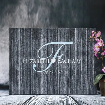 

Custom Monogram Wedding Guest Book With Names Wood ,Alternative Wedding Guestbook Landscape Guest Book Canvas Wall Art