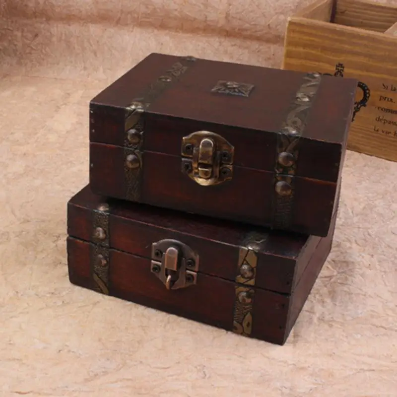 Trinket Jewelry Gifts Storage Box Handmade Vintage Wooden Treasure Case Wood 