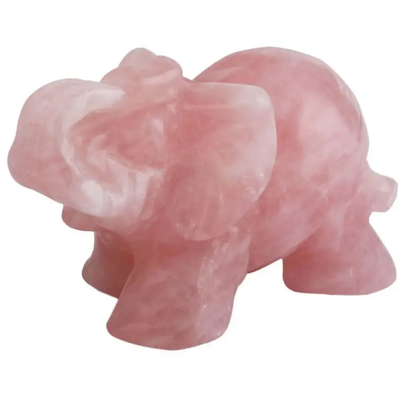 

Pink Crystal Elephant Artware Decoration Animal Pocket Stone Statue Figurine Natural Jade Ornament Carved Handicraft