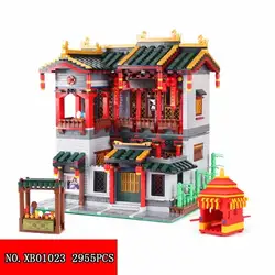 2955 шт. Xb01023 новый шаблон Китайский Люди улица правильно через банк небольшой зерна сборки строительные блоки модель игрушки
