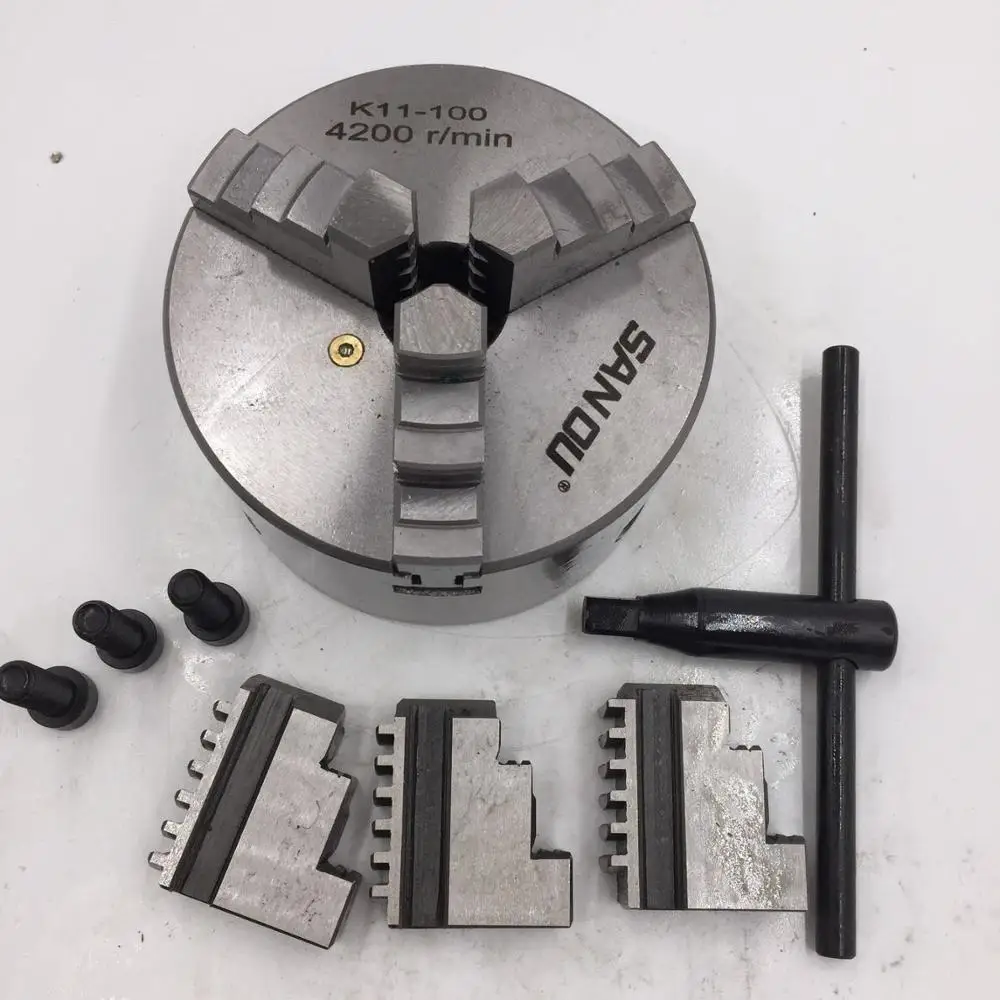 

K11-100 3 Jaws Manual Lathe Chuck 100mm 4 Inch Self-Centering Chuck with Wrench & Screws Hardened Steel for Drilling Milling