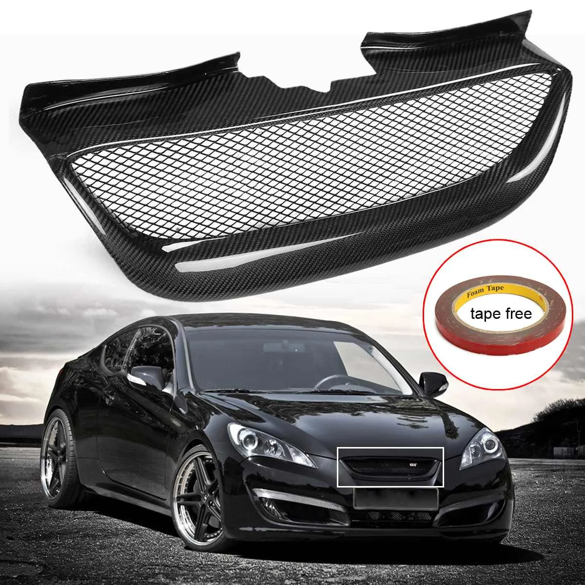 

1Pcs Car Carbon Fiber Front Bumper Mesh Grille Grill Racing Grill Black Fits for Hyundai Genesis 2dr 2008-2010-2012