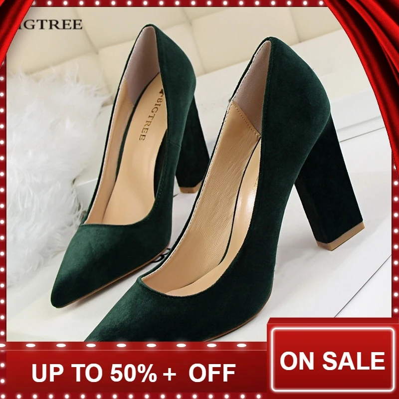 

Summer Autumn Block Heel Shoes Pumps Women Thick Heel Shoes Shallow Pointed Sexy Fashion Suede High-heeled Shoes G5239-2