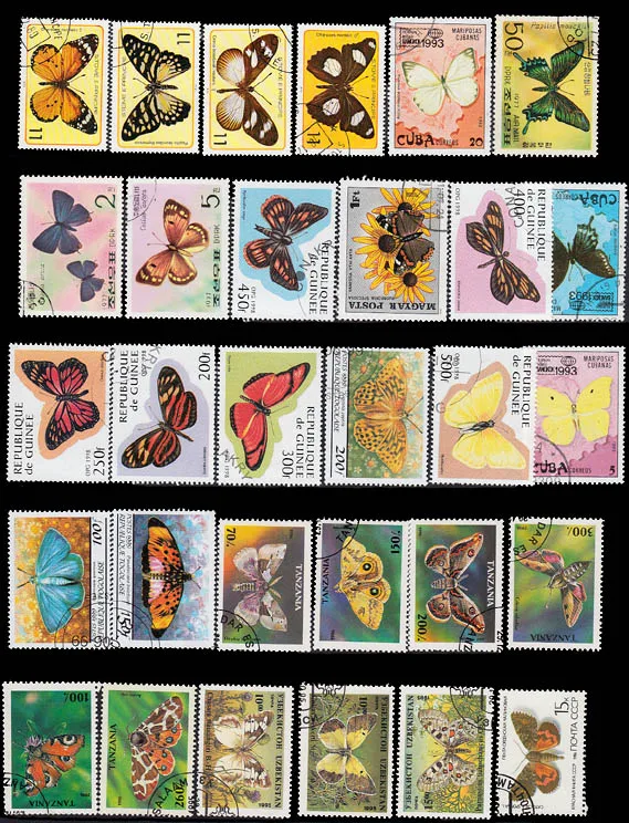 50Pcs/Lot Butterfly All Different From Many Countries NO Repeat Unused