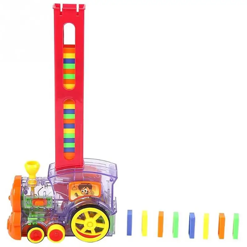 

Domino Train Car Model Toys Sound Light Automatic Sets Up Building Blocks Colorful Domino Montessori Educational Toys For Kids