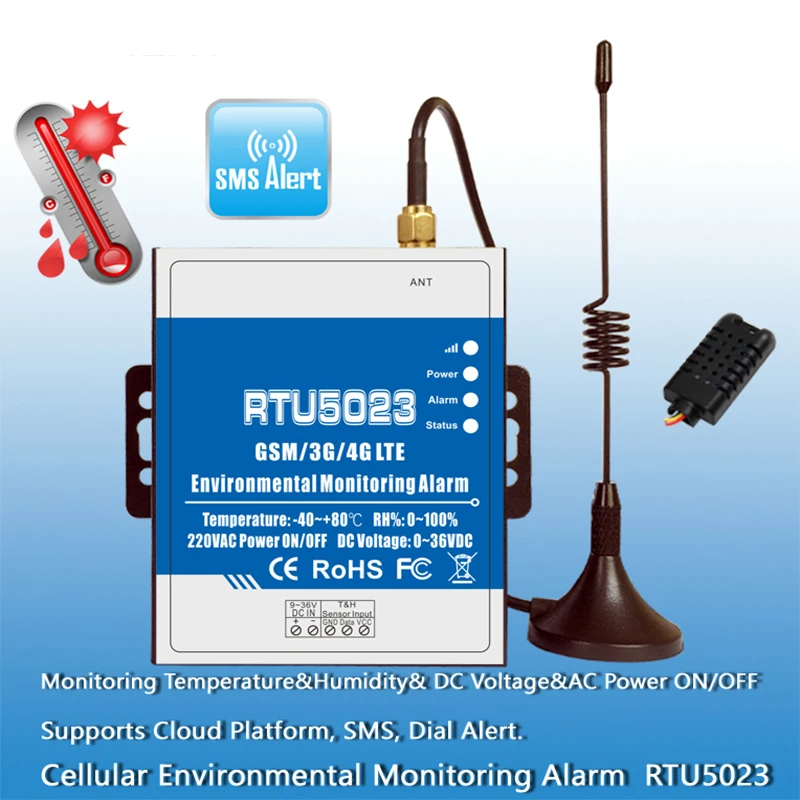 RTU5023 GSM Temperature Humidity Environment Alarm Power Situation SMS Alert Remote Monitoring DC Power Timer Report APP Control