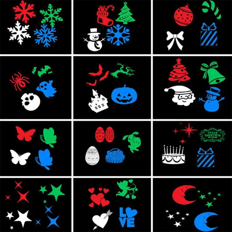

RGB LED 4 Christmas Pattern Cards DMX Laser Projector Stage Lighting Effect Outdoor Garden Yard Home Festival Lamp Decorations