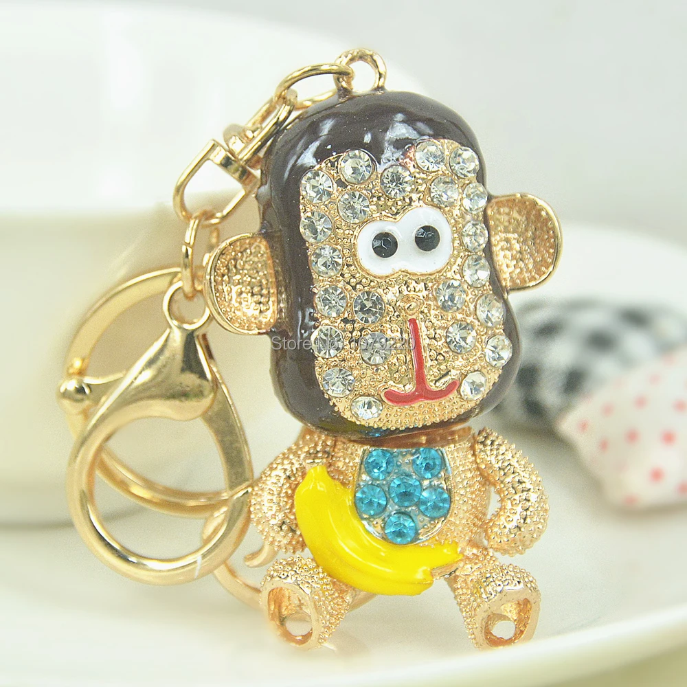

Monkey Pendant Design Key Chain Key Ring Animal Keychain Crystal Rhinestone Keyring Jewelry Charms Women Purse Bag Car Gift