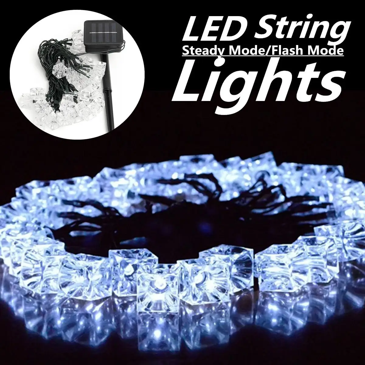 

6.4M 30 LED Ice Cube Solar LED Fairy String Lights Waterproof Decor Light for Outdoor Holiday Christmas Party Garden Decoration