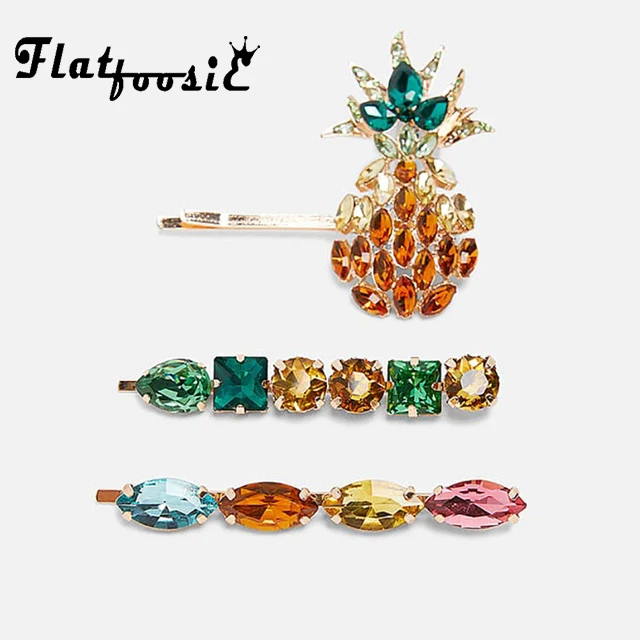

Flatfoosie 2019 New Bohemian Luxury Glass Crystal Hair Clips For Women Colorful Hair Pins Wedding Party Hair Accessories jewelry