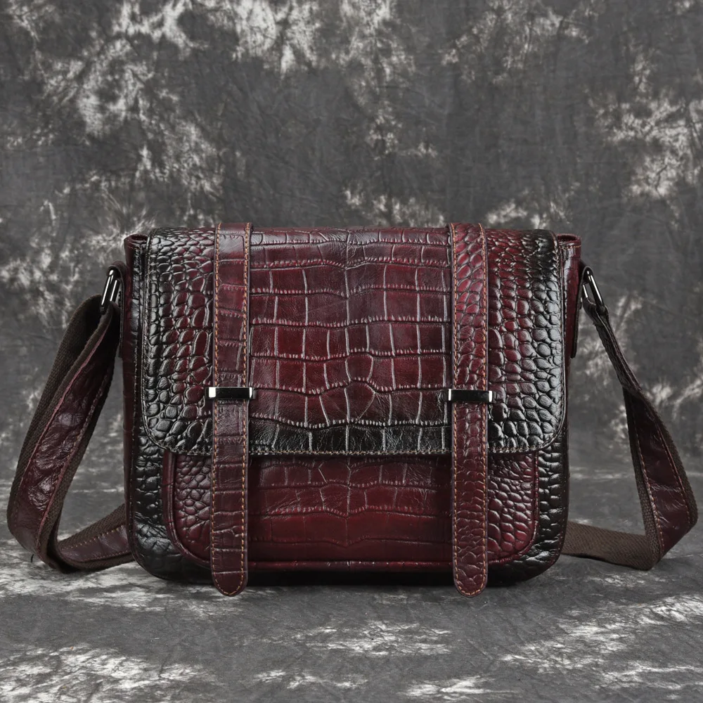 

High Quality Genuine Leather Women Top Handle Bag Crocodile Pattern Female Vintage Tote Handbag Messenger Single Shoulder Bags