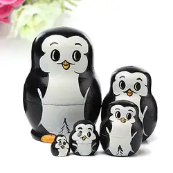 5 слоев куклы животных вставляющиеся друг в друга деревянные утка панда курица обезьяна игрушка «пингвины» малыш