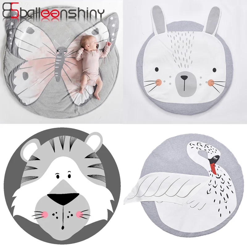 BalleenShiny Baby Play Mats for Kids Round Carpet Rugs Cotton Animals