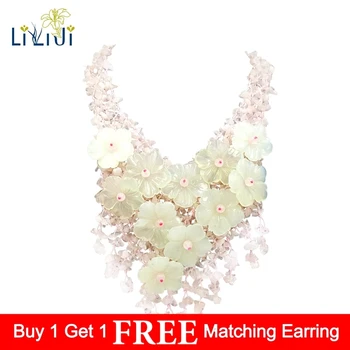 

Lii Ji Natural Gemstone Rose Quartz New Jade Flowers Jade Clasp Handmade Knitting Statement Necklace For Women Fashion Jewelry