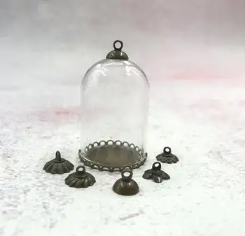 

50pcs/lot 35x25mm Tube glass globe lace base beads cap set glass vial pendant glass cover dome necklace pendant cute charms