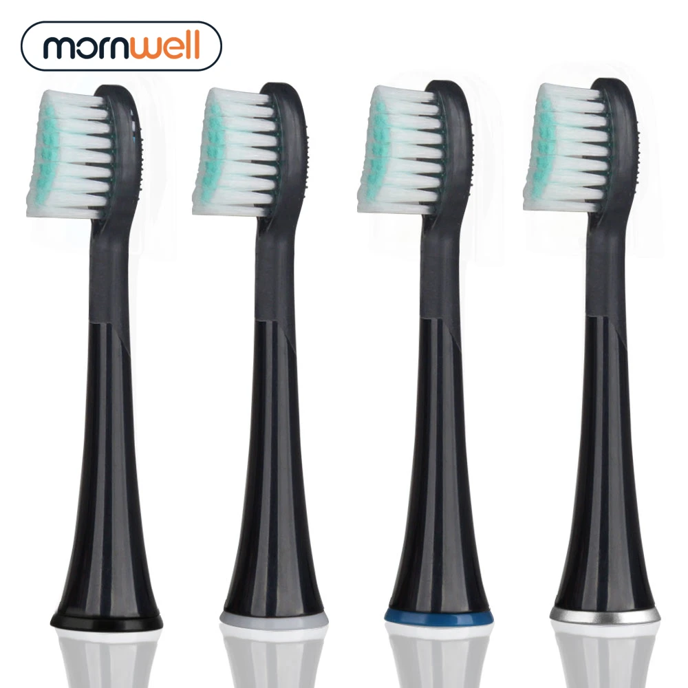 Mornwell 4pcs Black Rubberied Replacement Toothbrush Heads With Caps