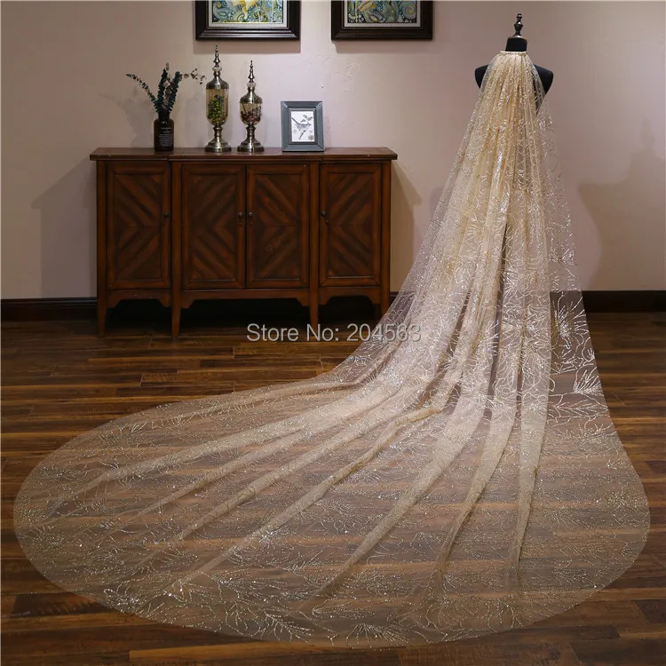 

New Luxury Champagne Wedding Veil Cathedral Bridal Veils for Bride with Comb