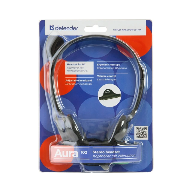 Компьютерная гарнитура DEFENDER Aura 102 черный, кабель 1,8 м 