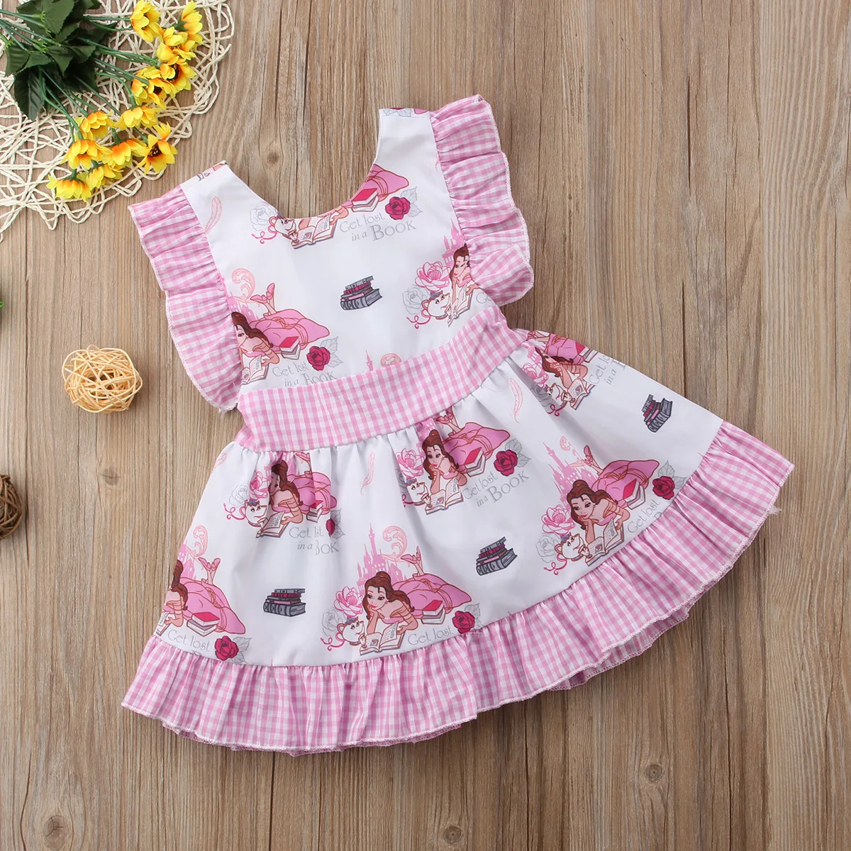 

Pudcoco Girl Dress 12M-5Y UK Kids Baby Girl Princess Party Cartoon Plaid Sleeveless Dress Sundress Clothes